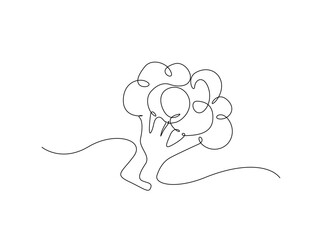 Fresh brocolli in single outline illustration. Continuous line art drawing of brocoli vegetable.