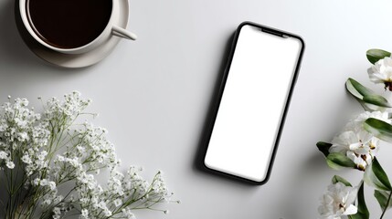 Mockup for Social Media Story With Clean Design Featuring a Phone Frame and Coffee Cup on a Light Surface