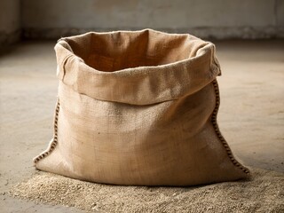 Naklejka premium Beige Burlap Sack of Grain on Concrete Floor