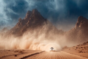 Captivating 4K Cinematic View of Car Driving through Desert Landscape