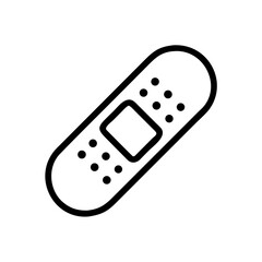 Simple black line art medical bandage providing quick wound care and relief, symbolizing health and healing solutions for everyday injuries.