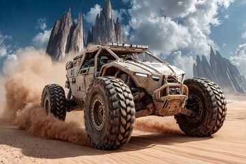 Captivating 4K Cinematic Off-Road Vehicle in Dusty Desert Landscape