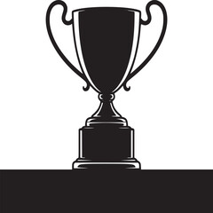 A black and white illustration of a trophy with handles on a pedestal against a white background