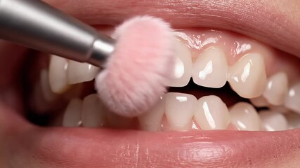 Macro shot of a professional dental polishing procedure using a soft brush to gently clean and whiten teeth promoting excellent oral hygiene for a bright health
