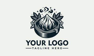A stylized logo featuring a dumpling with leaves, ready for branding.