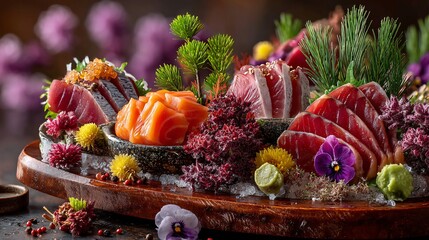 Exquisite Seafood Feast of Glistening Tuna Slices and Delicacies