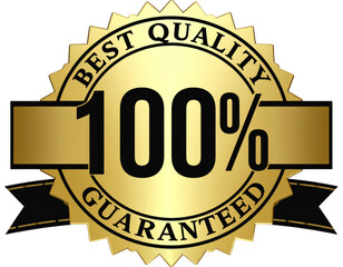 Golden best quality 100 percent guaranteed seal isolated on transparent background