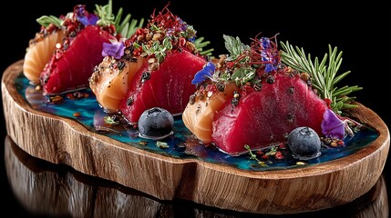 Luxurious Seafood Feast with Glistening Slices of Tuna Delight