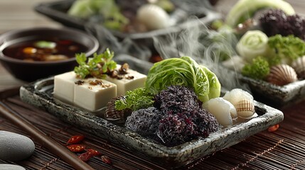 Minimalistic Seafood Arrangement with Fresh Ingredients and Focus