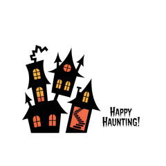 Spooky Halloween Haunted Houses;  Flat Design, Dark Background, Festive Mood.