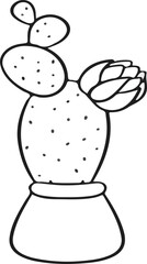 Hand drawn flowering cactus in pot Pro Vector