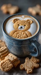 Cute Teddy Bear Latte Art in a Cozy Coffee Setting