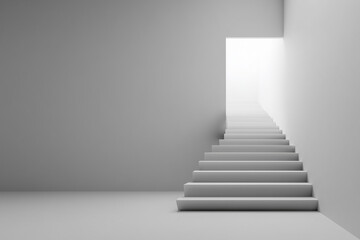 Obraz premium 3D minimalist staircase abruptly ending into a flat white wall symbolic of emotional block or unreachable goal clean lighting surreal simplicity