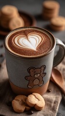Cozy Teddy Bear Latte Art with Cookies for Warm Moments