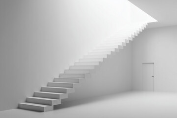 Fototapeta premium 3D minimalist staircase abruptly ending into a flat white wall symbolic of emotional block or unreachable goal clean lighting surreal simplicity