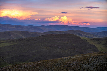 Vibrant sunset over the mountains in Peru