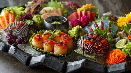 Vibrant Seafood Platter with Intricate Arrangement of Fresh Ingredients