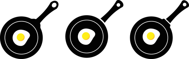 Frying pan icon with fried eggs. Protein breakfast of eggs. decorating menus symbol. Breakfast food sign. Frying utensil icons.  kitchen accessories design
