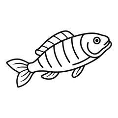 Simple black and white line drawing of a fish
