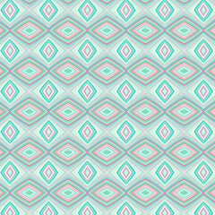 Repeating geometric diamond pattern in soft teal and pink. Great for wallpapers, textiles, or retro design. Includes diamond, symmetry, seamless, retro, pattern.