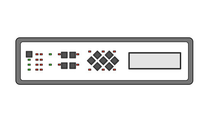Line drawing showing a fixed vibration analyzer with a screen, control buttons, and status indication