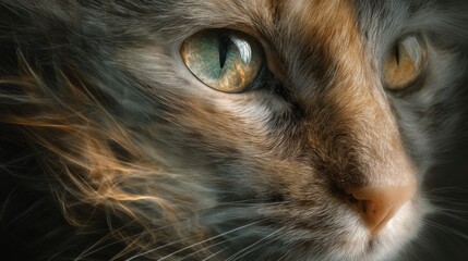 Captivating Close Up of a Cat Face Showcasing Its Striking Eyes Whiskers and Soft Fur in Natural Light