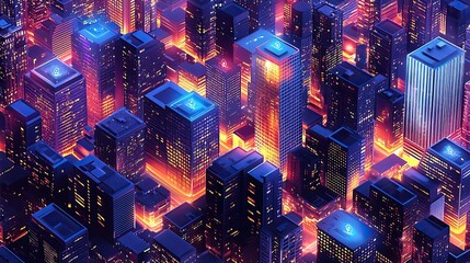 Smart city illustrations with IoT-enabled urban planning. 