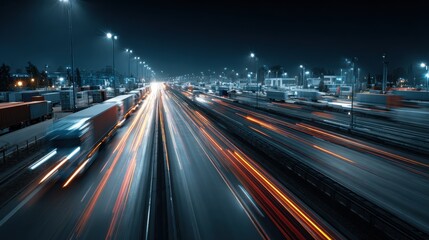 Captivating Long Exposure of Vibrant City Traffic Flowing Through Urban Streets at Nighttime with Lights