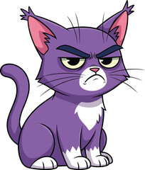 Purple cartoon cat with white chest fur and curled tail—cute vector character for digital stickers, merchandise, or kids’ design projects