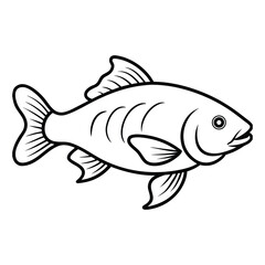 Simple black and white line drawing of a fish