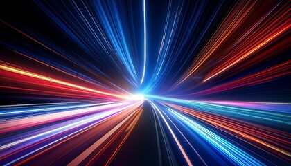 dynamic light trails on a dark background creating a sense of speed and motion in an abstract style