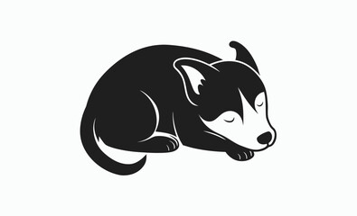 Sleeping dog silhouette, cute puppy icon, resting pet graphic, dog sleeping black silhouette vector 