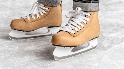 Tan Ice Skates on Icy Surface