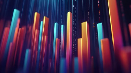 Obraz premium Animated business bar graphs with ascending arrows on a dark blue background