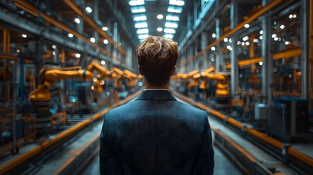 Worker observing advanced automation in a modern factory