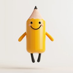 Cute Smiling Pencil Cartoon on white background