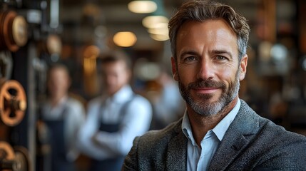 Obraz premium Confident businessman leading a manufacturing team