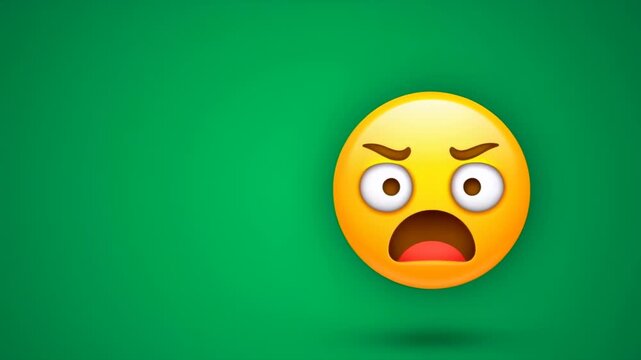 Expressive Angry Emoji Appearing Shocked with Wide Eyes and Open Mouth on Bright Green Background