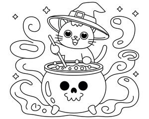 Festive halloween coloring book page for children featuring classic spooky characters and designs
