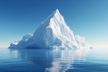 landscape with large white iceberg floating in blue water in the ocean