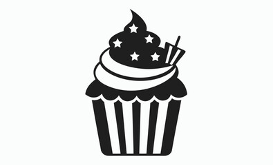 4th july cupcake silhouette, Cupcake silhouette icon, holiday dessert graphic, festive treat symbol, 4th july cupcake silhouette vector 