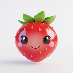 Smiling Strawberry Cartoon on White Background