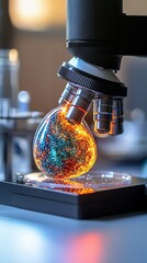 Microscopic examination of a glowing sample in a glass flask