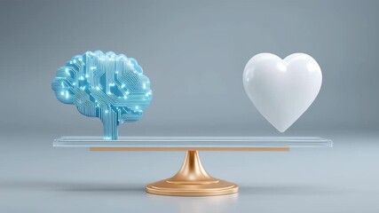 Robo-advisor and financial inclusion, A digital brain and a white heart are balanced on a golden scale, symbolizing the equilibrium between logic and emotion. - Powered by Adobe