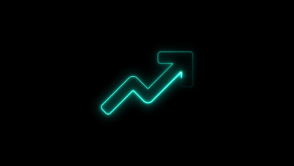 Glowing neon arrow pointing upwards depicting growth progress and financial success