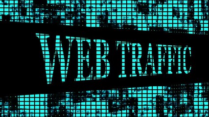 Web Traffic Text Animation. Scrolling Digital LED Display Board Pixel Light Screen Looped Animation 4K Background. Sign Board , Blinking Light, Pixel Monitor.