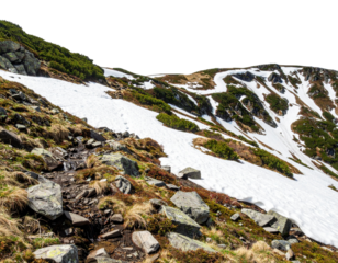  Mountain Landscape in Spring Thaw with Melting Snow, Transparent Background PNG