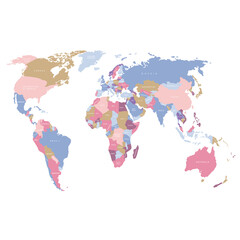 World map. Blue political map of the world cut out of paper on white background. Countries. Vector