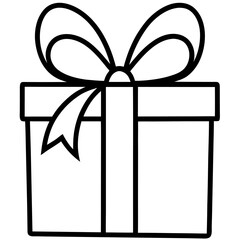 Elegant line art illustration of a gift box with a decorative ribbon and bow