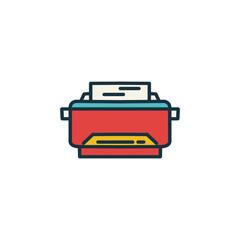 Cute Smiling Printer Icon with Paper – Kawaii Vector Illustration
